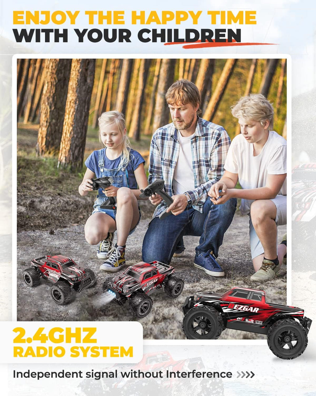 1:14 Scale Remote Control Car, 4WD Electric Toy Off Road RC Monster Truck with Two Rechargeable Batteries J179