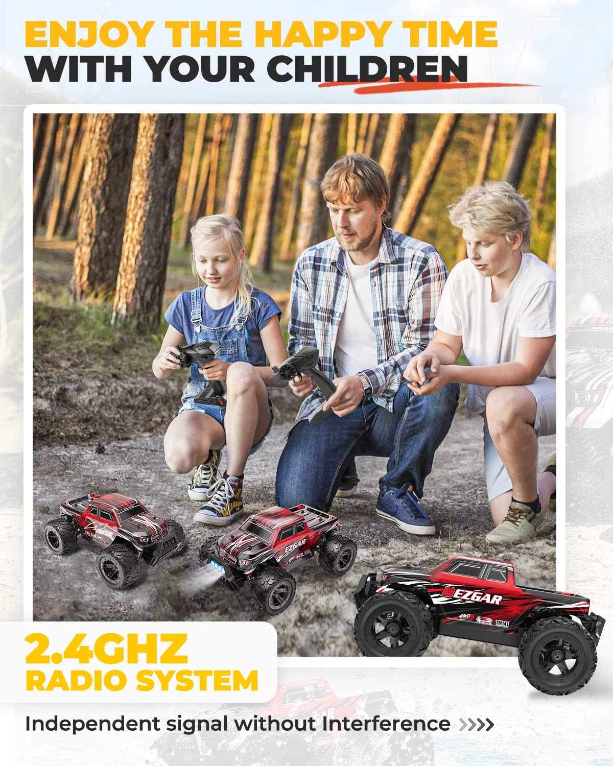 1:14 Scale Remote Control Car, 4WD Electric Toy Off Road RC Monster Truck with Two Rechargeable Batteries J179