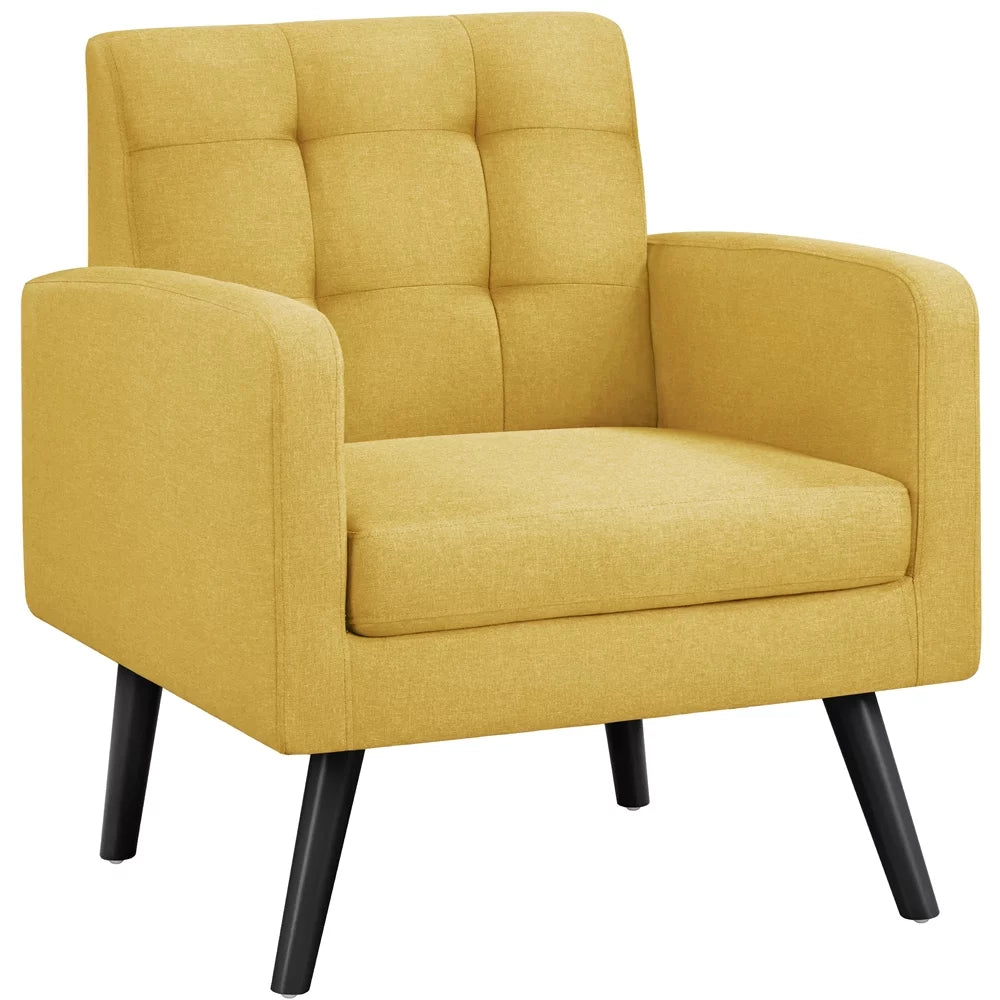 Yellow Tufted Accent Arm Chair with Rubber Wood Leg C497
