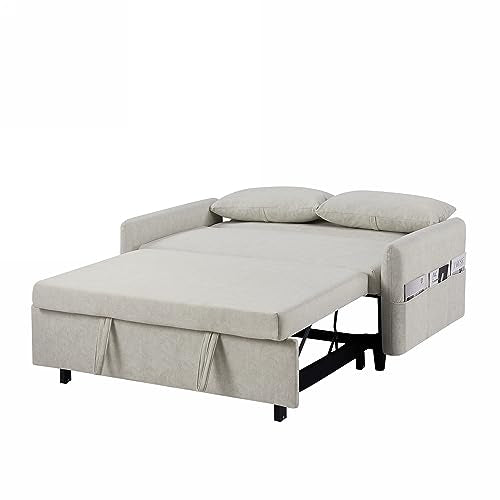 Gray 3 in 1 Convertible Sleeper Sofa Futon Couch Pullout Bed with Storage Pockets B5743