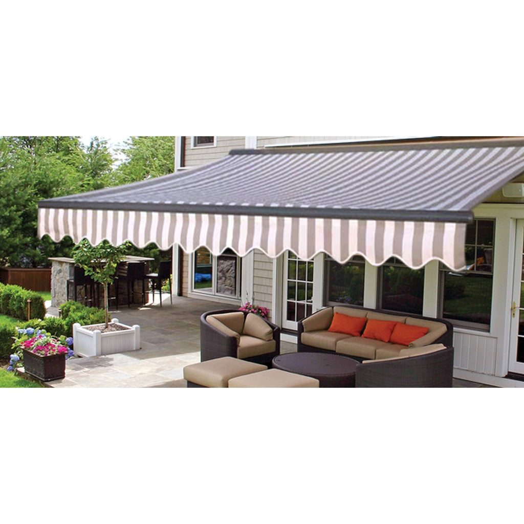 Motorized 10 x 8 ft. Retractable Awning Grey & White Stripes W626