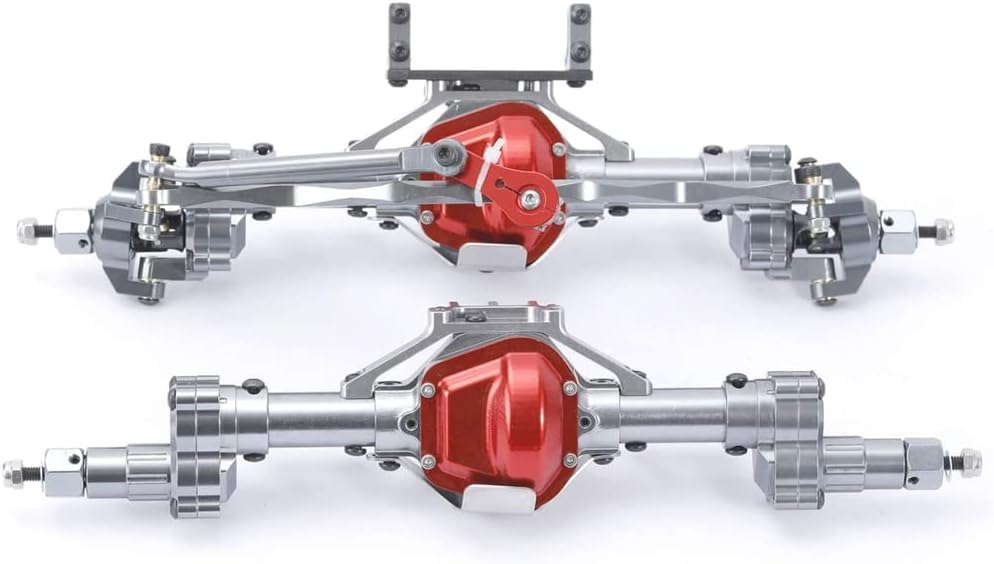 Aluminum Front and Rear Portal Axle Set for 1/10 RC Crawler Car Upgrades - Black+Red Y960017