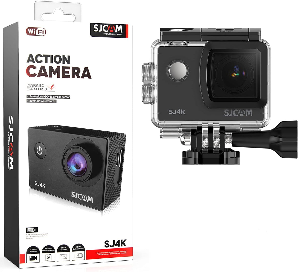 4K Action Camera 170 Degree Wide Angle 98FT Waterproof with Case Y999