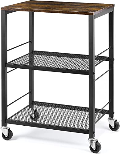 3 Tier Brown Rolling Utility Cart with Storage Z72909