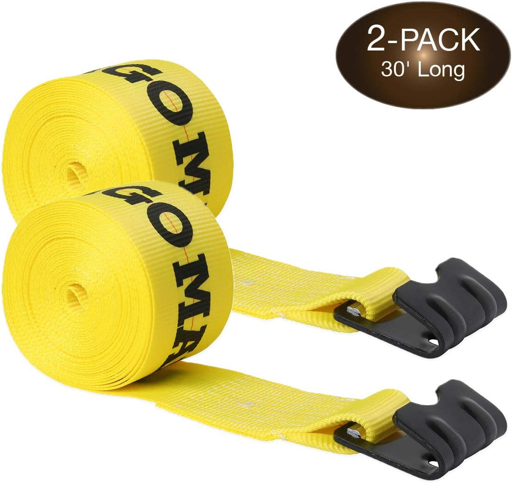 2 Winch Straps, 4 x30' Flatbed Trailer Tie-Downs with Flat Hooks T86608