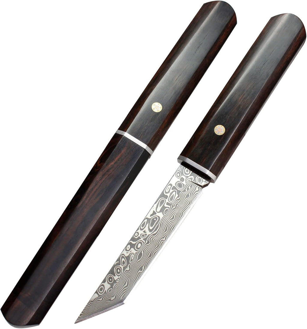 Handmade Samurai Full Tang Katana Damascus Tanto Fixed Blade Knife Wooden Sheath O859