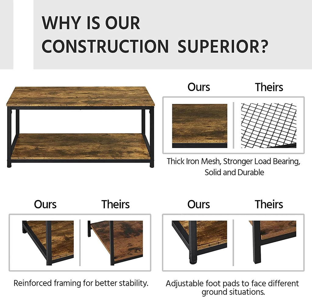2-Tier Wood Coffee Table with Storage Shelf Metal Frame G997