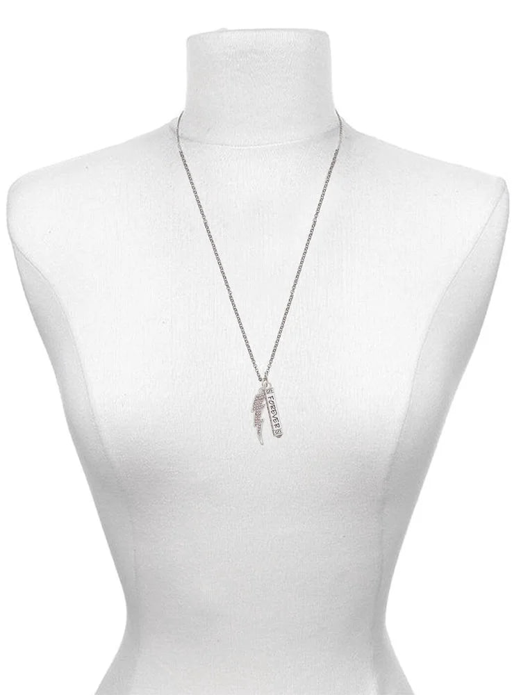 Silvertone Crystal Lightning Bolt Mother Daughter Bar Charm Necklace, 23" Z7084