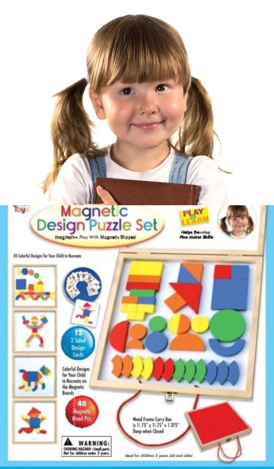 Magnetic Wooden Pattern Blocks Set with Carrying Case E41115