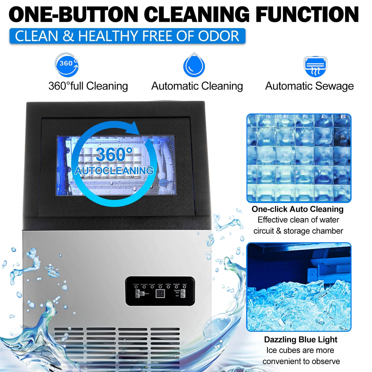 Commercial Ice Maker Machine 150LBS/24H Stainless Steel Freestanding Ice Cube Maker Q75283