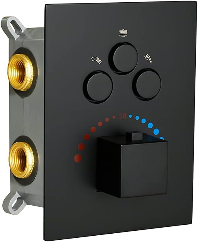 Matte Black 3-Way Thermostatic Shower Diverter Mixer Valve Trim K629