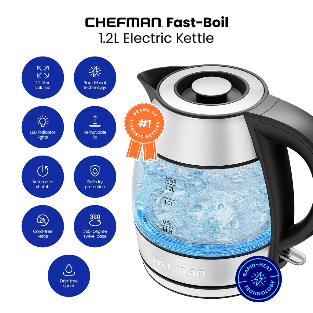 Glass Kettle, 1.2 Liter, 1500 Watts, Stainless Steel S156639