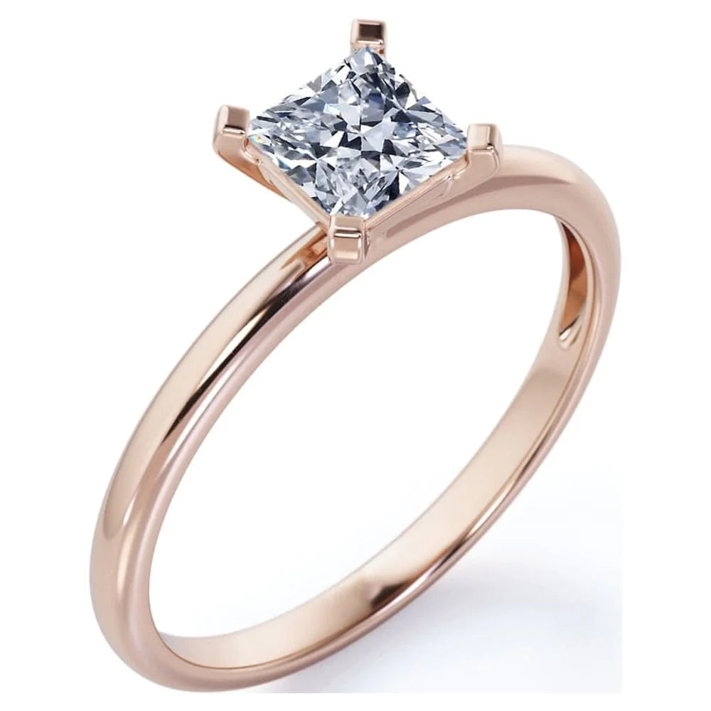 18K Rose Gold Plating Over Silver Princess Cut Moissanite Solitaire Ring N53384
