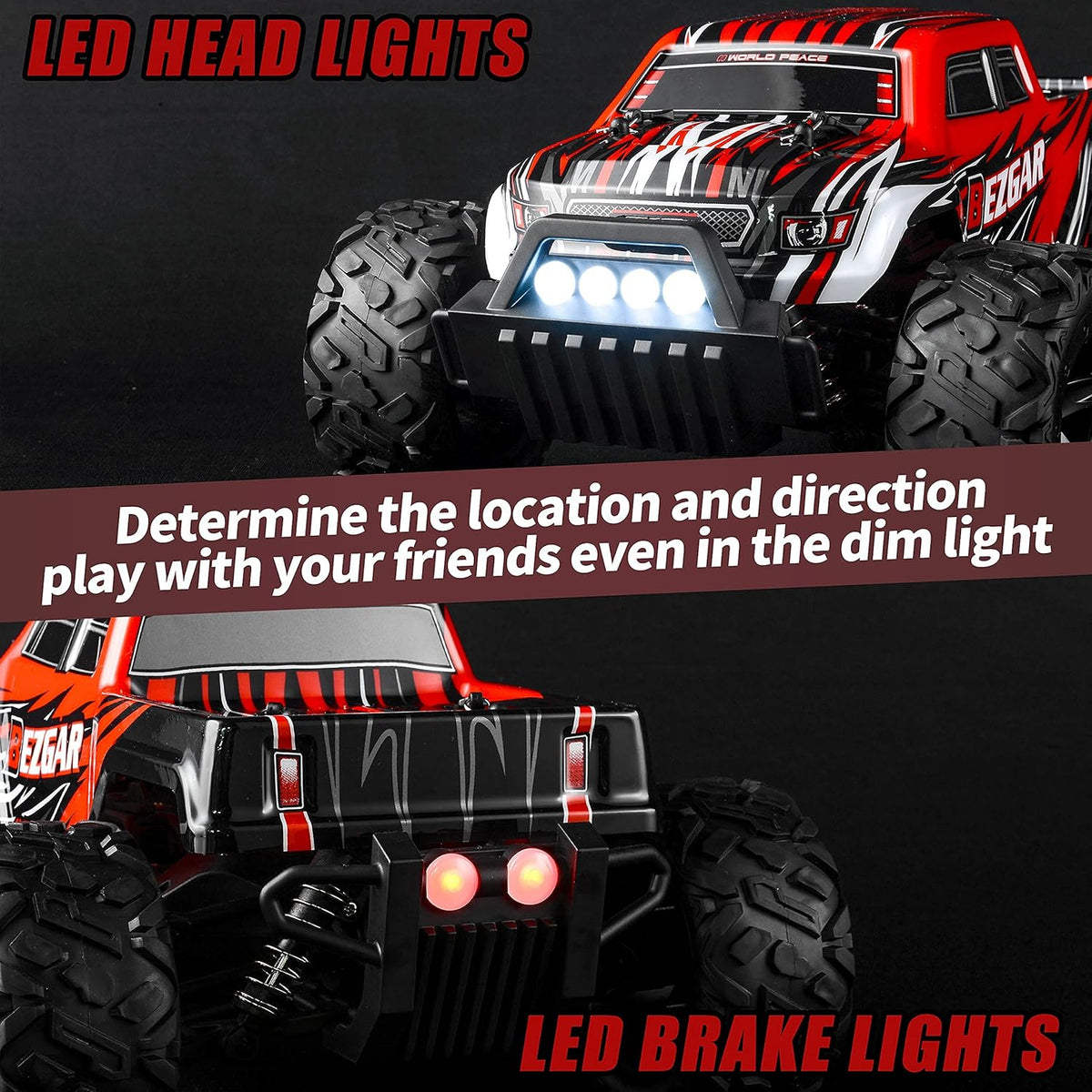1:14 Scale Remote Control Car, 4WD Electric Toy Off Road RC Monster Truck with Two Rechargeable Batteries J179