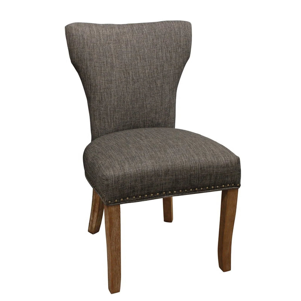 22" Mid-Century Linen Fabric Solid Wood Side Chair in Dark Gray Set of 2 B272
