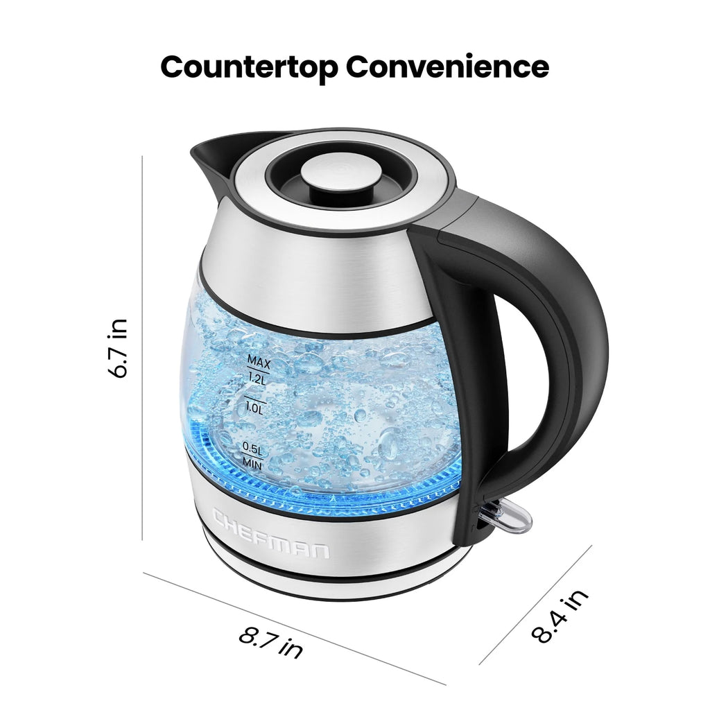 Glass Kettle, 1.2 Liter, 1500 Watts, Stainless Steel S156639
