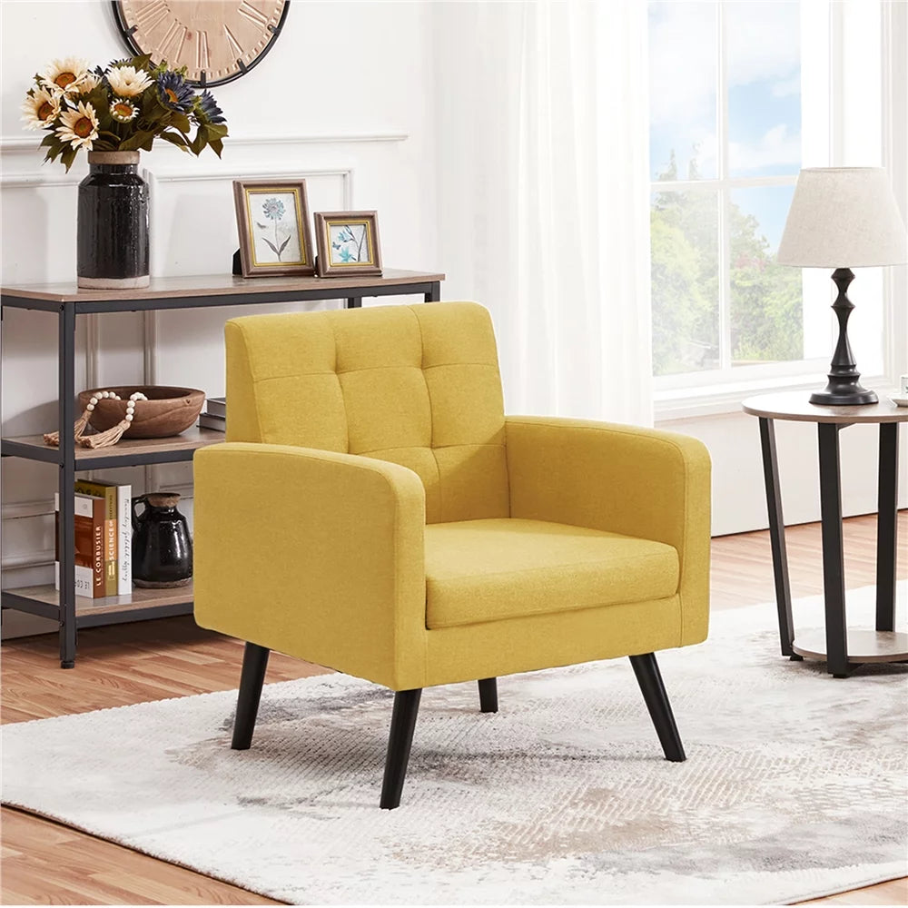 Yellow Tufted Accent Arm Chair with Rubber Wood Leg C497