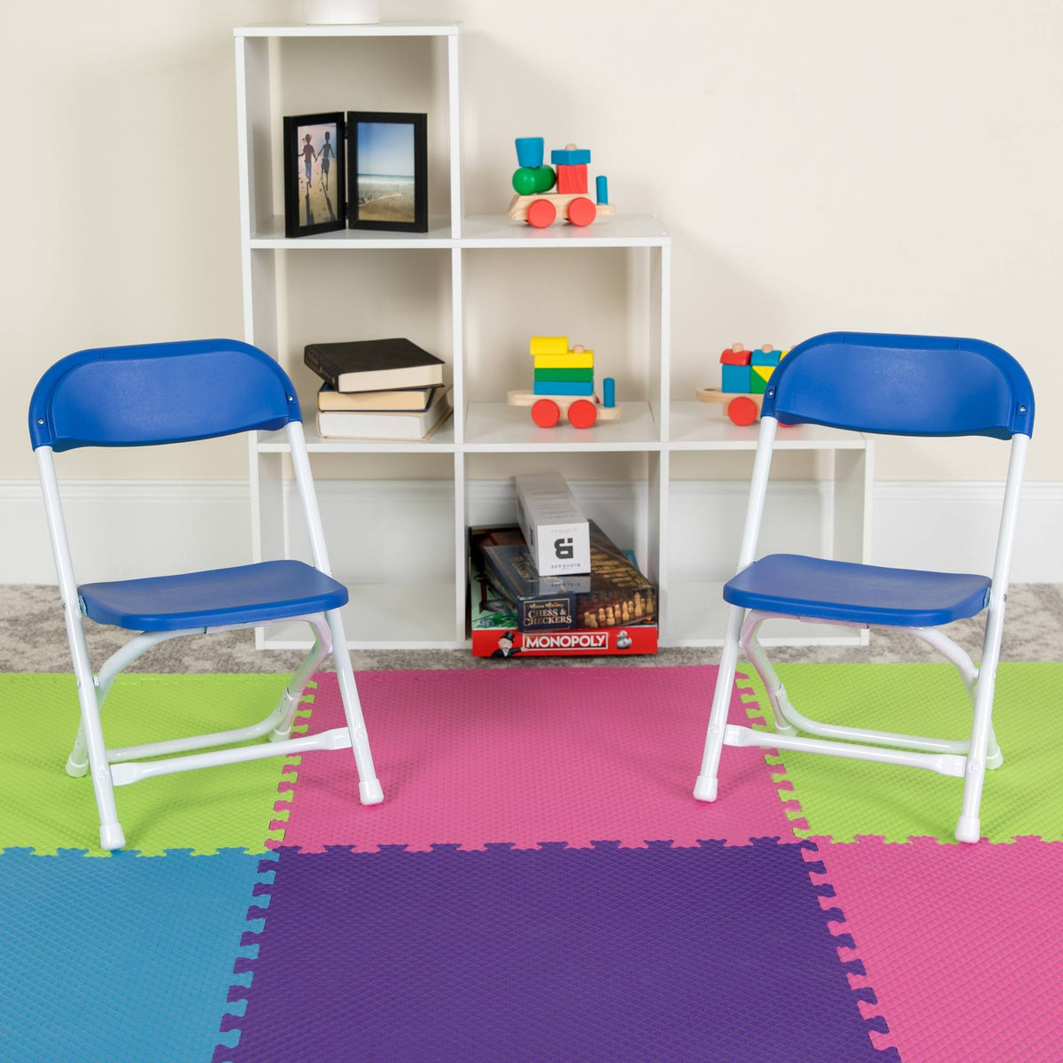 10 Pack Kids Blue Plastic Folding Chair Q164830
