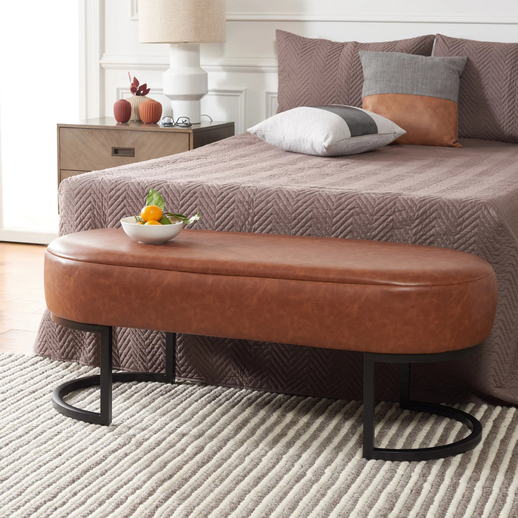 Cognac Leather Oval Bench S480