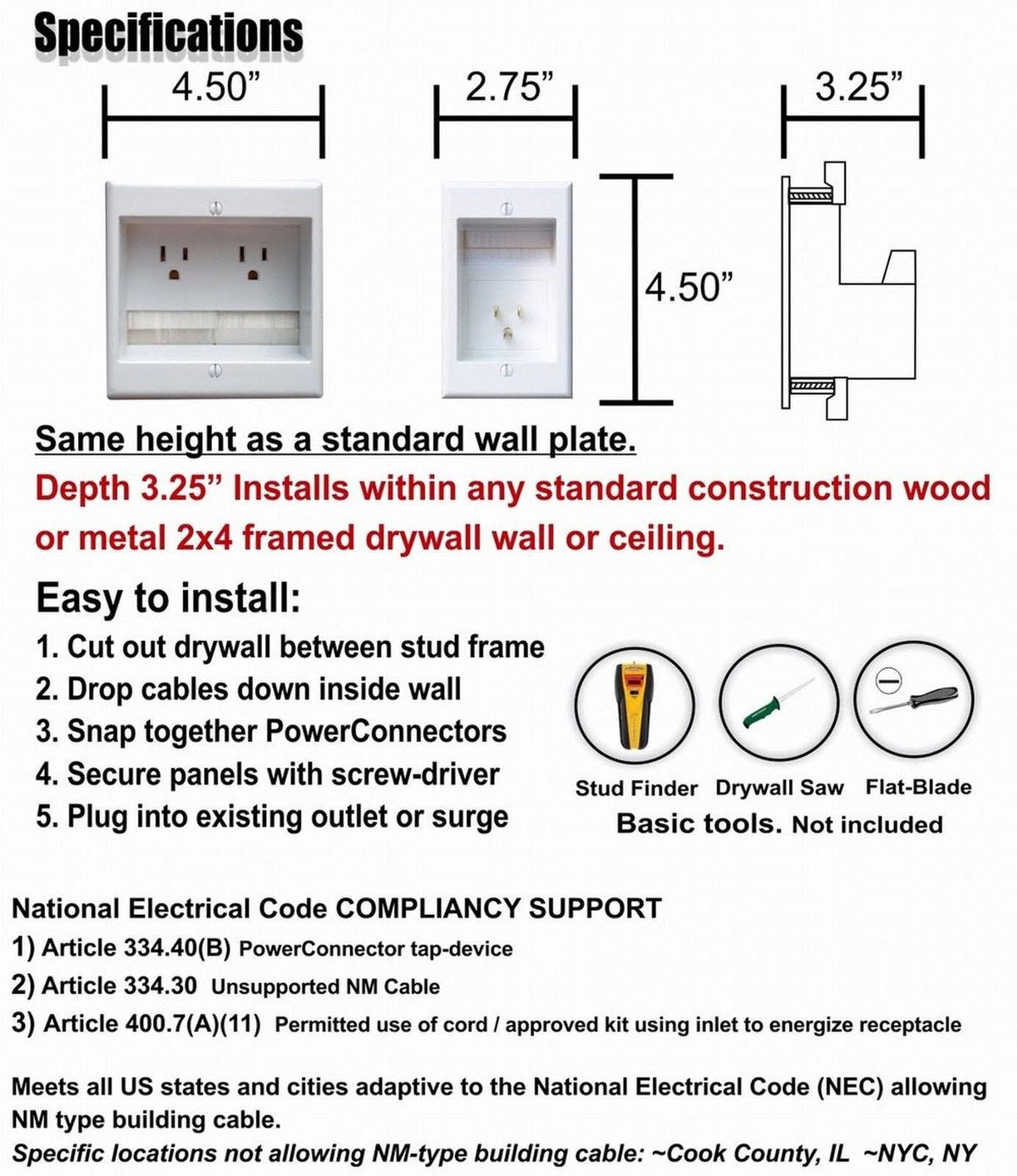 Recessed In-Wall Cable Management W176
