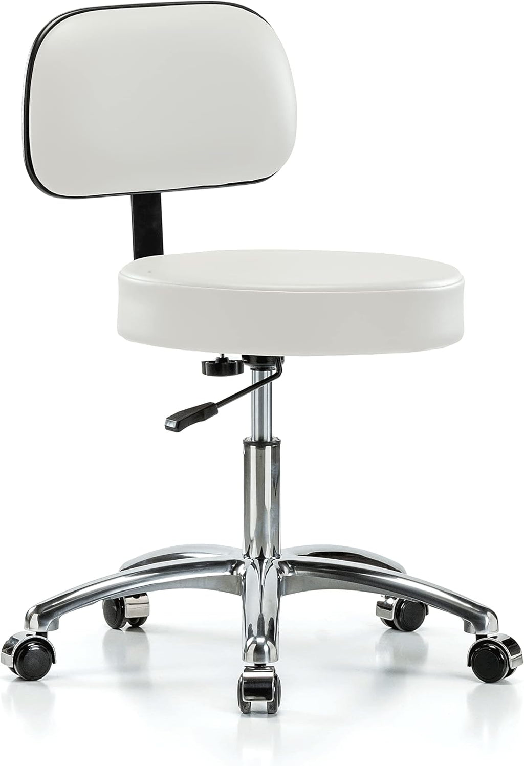Chrome Rolling Height Adjustable Exam Stool with Back and Footring H840849