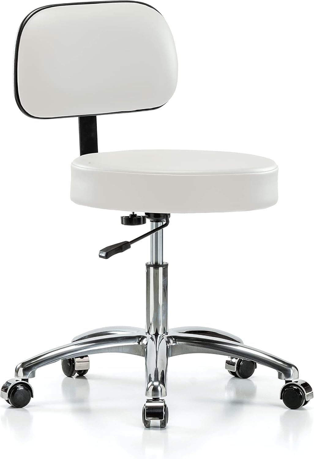 Chrome Rolling Height Adjustable Exam Stool with Back and Footring H840849