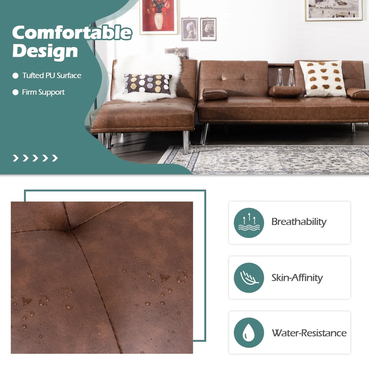 Brown 3-Piece Sectional Sofa Set O1871