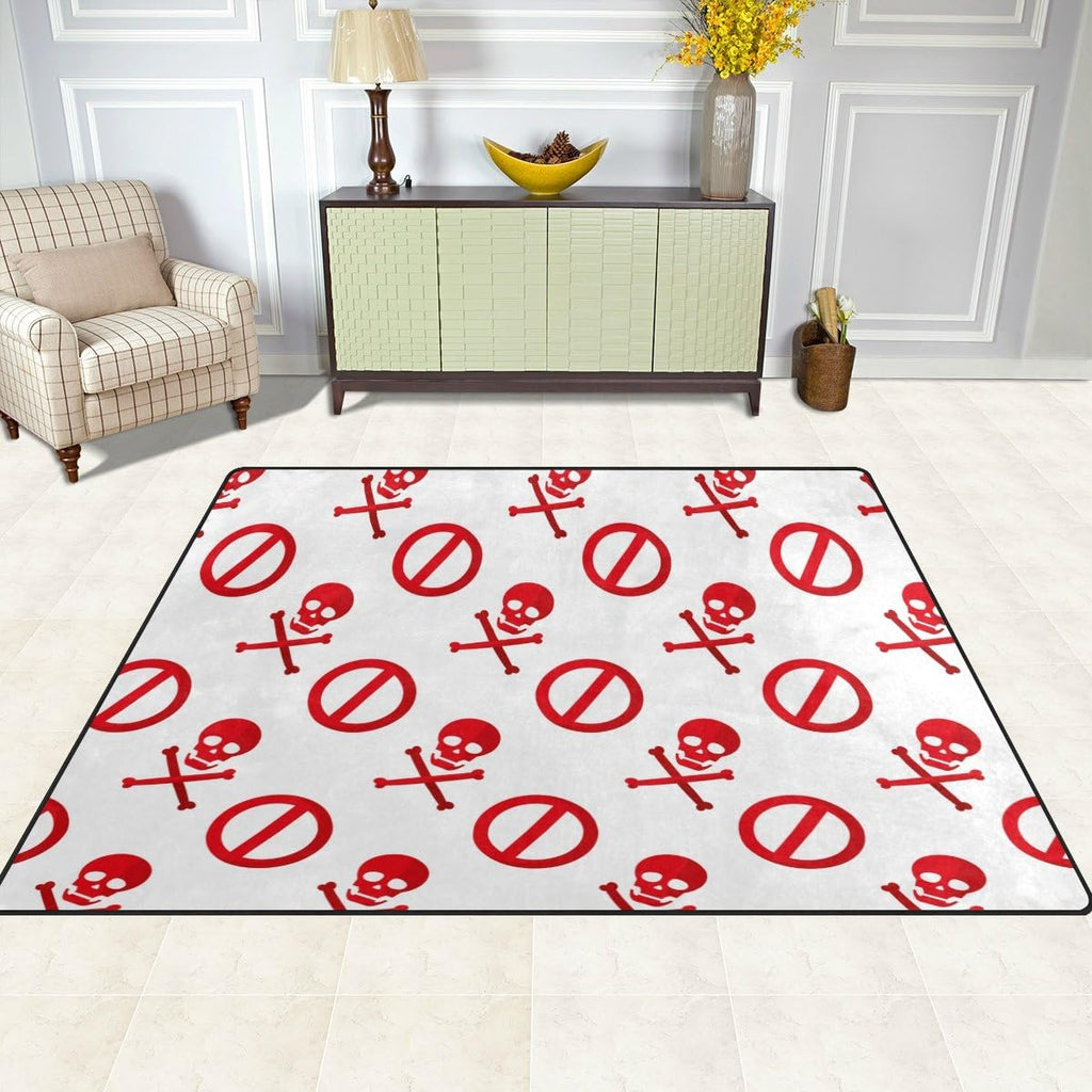 Red Darger Skull Symbol Lightweight Carpet Mats, 6'8" x 4'10" Area Soft Rugs Floor Mat Rug Z8861
