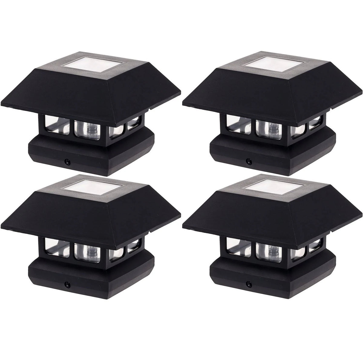 4 Pack Black Solar Powered LED Post Cap Light B4812