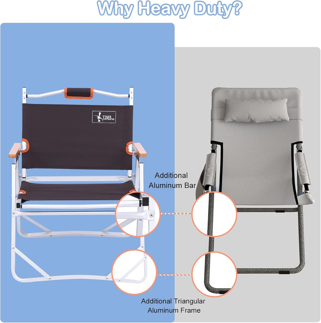Camping Beach Chair, Heavy Duty Triangular Frame, Easy Folding with Portable Bag and Back Pocket, Dark Brown G79509