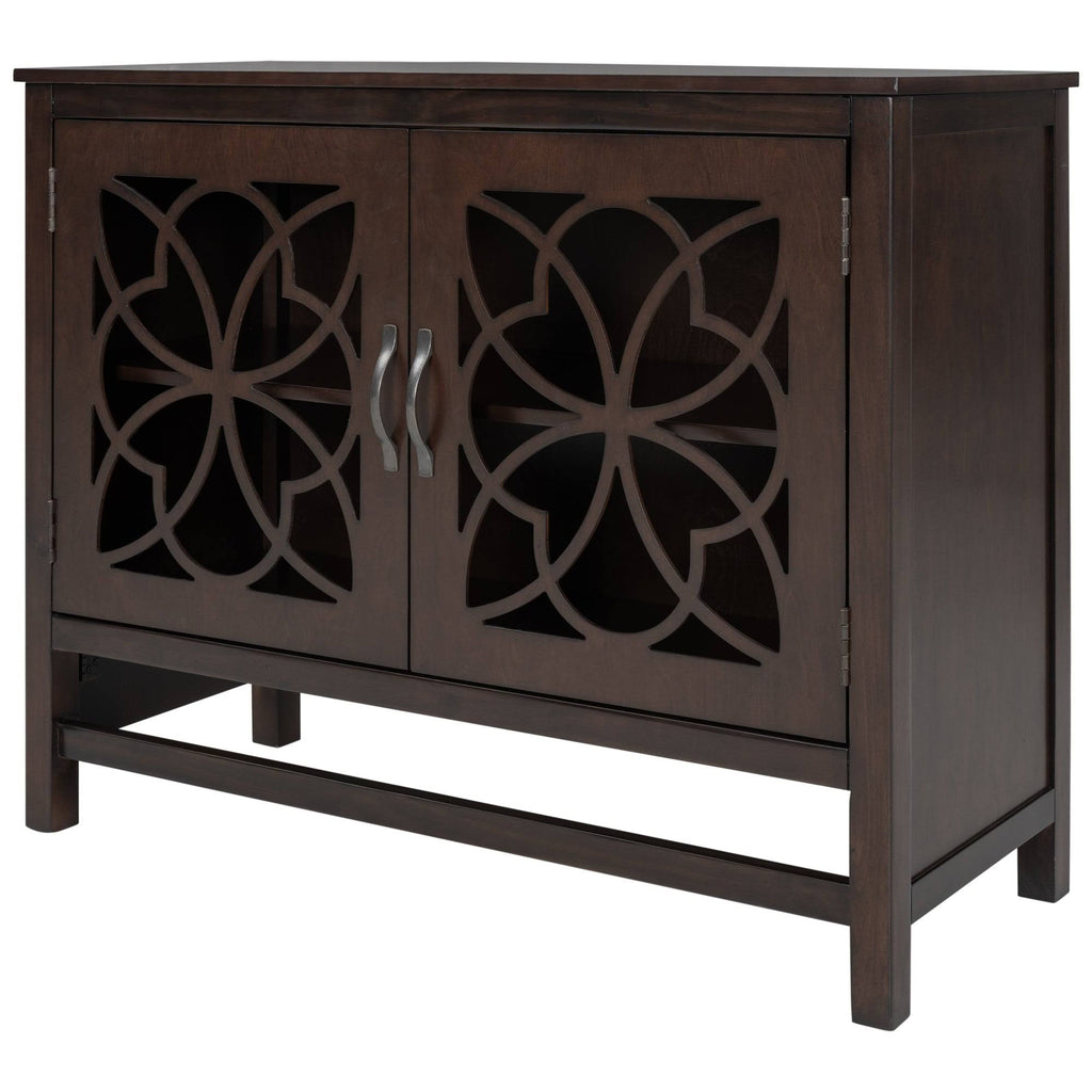 Brown Navy Blue Wood Accent Sideboard Storage Cabinet with Doors J428