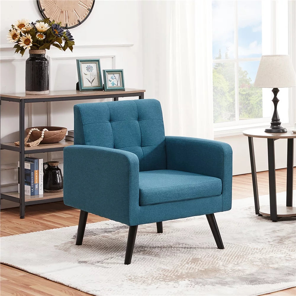 Yellow Tufted Accent Arm Chair with Rubber Wood Leg C497