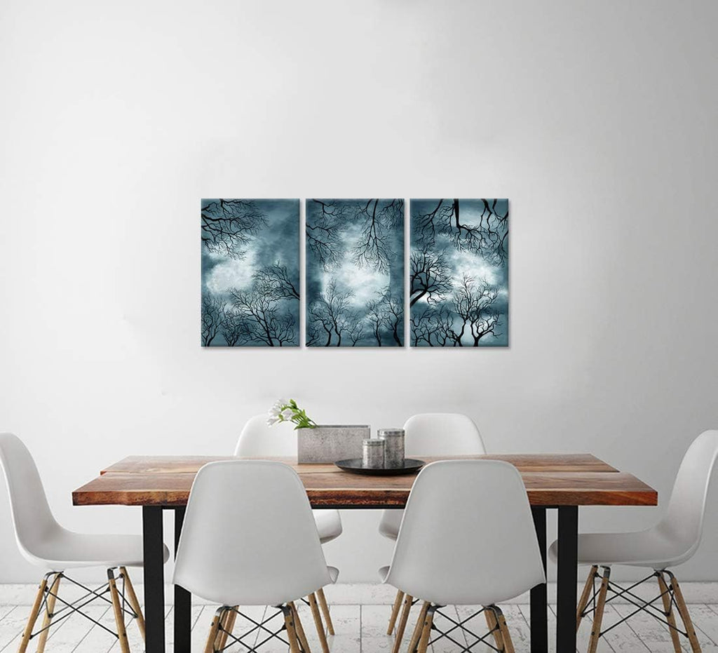 3 Pieces Full Moon Canvas Wall Art Forest Night Scenery Autumn Landscape Stretched and Framed 16x24inchx3pcs K82713