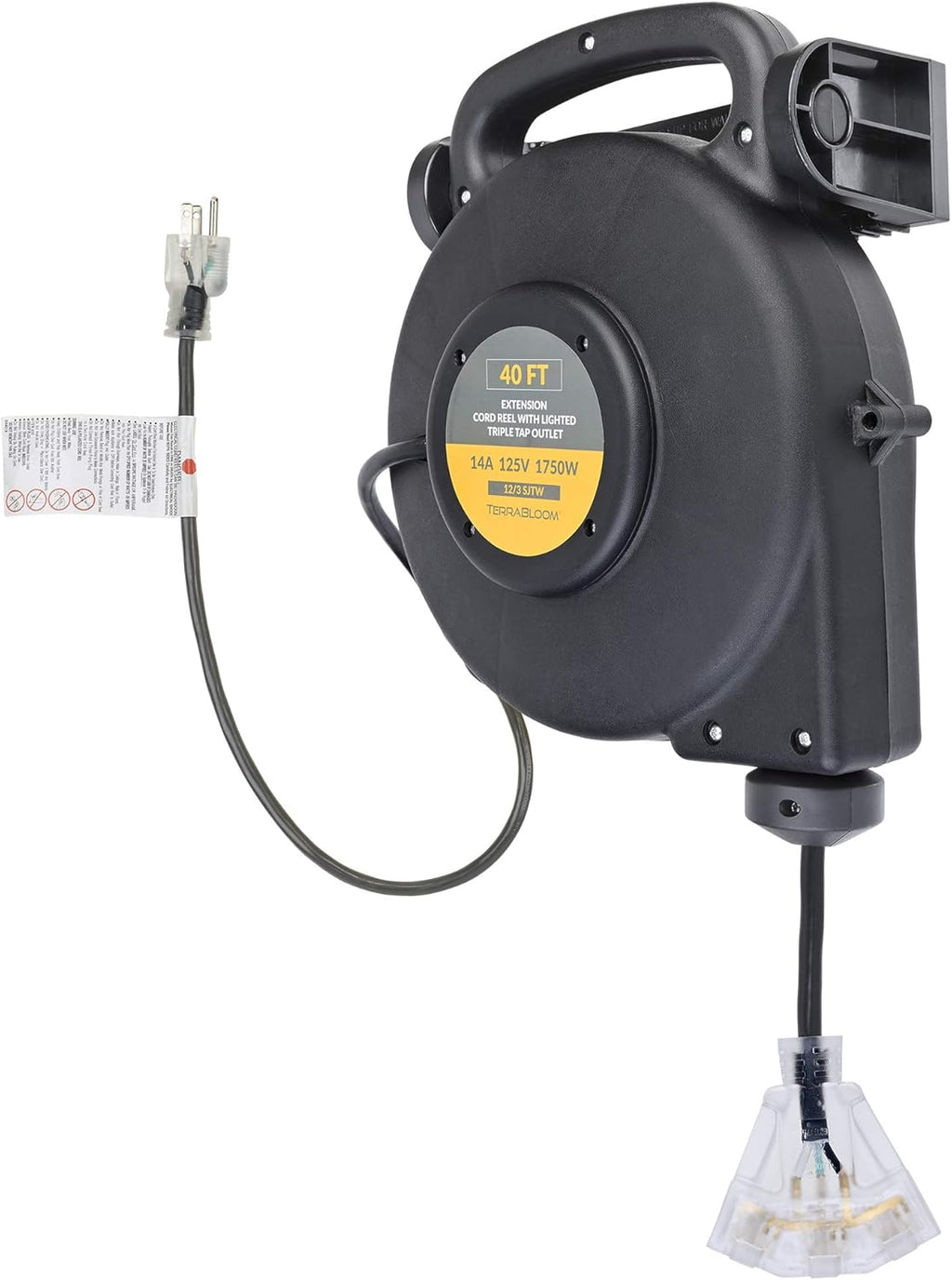 40 Ft 12/3 Retractable Extension Cord Reel with 3 Electrical Outlets Z178373