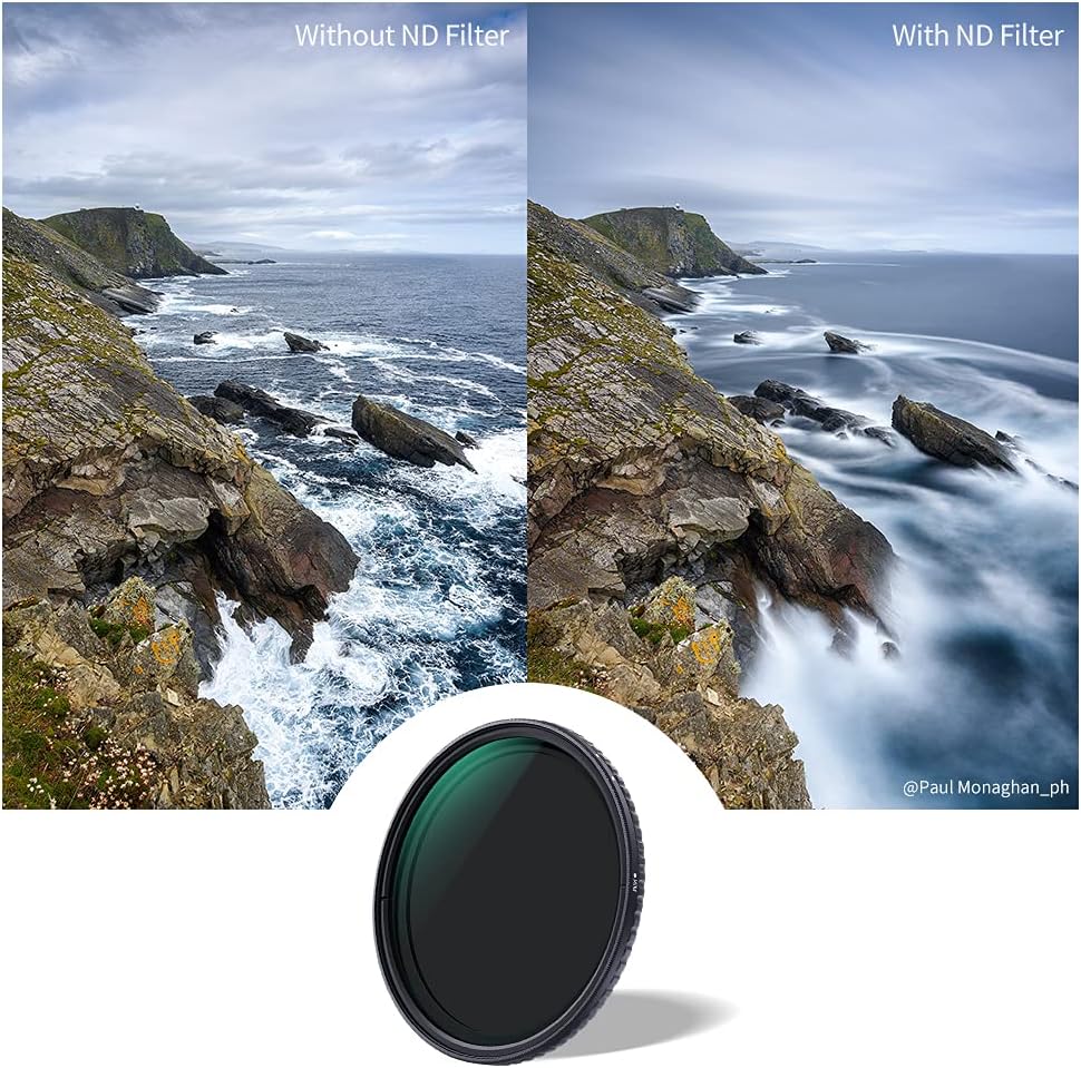 77mm Variable ND Lens Filter & Filter Cap Kit (2 Pcs) Adjustable Neutral Density ND2-ND32 with TPU Filter Cap O8077