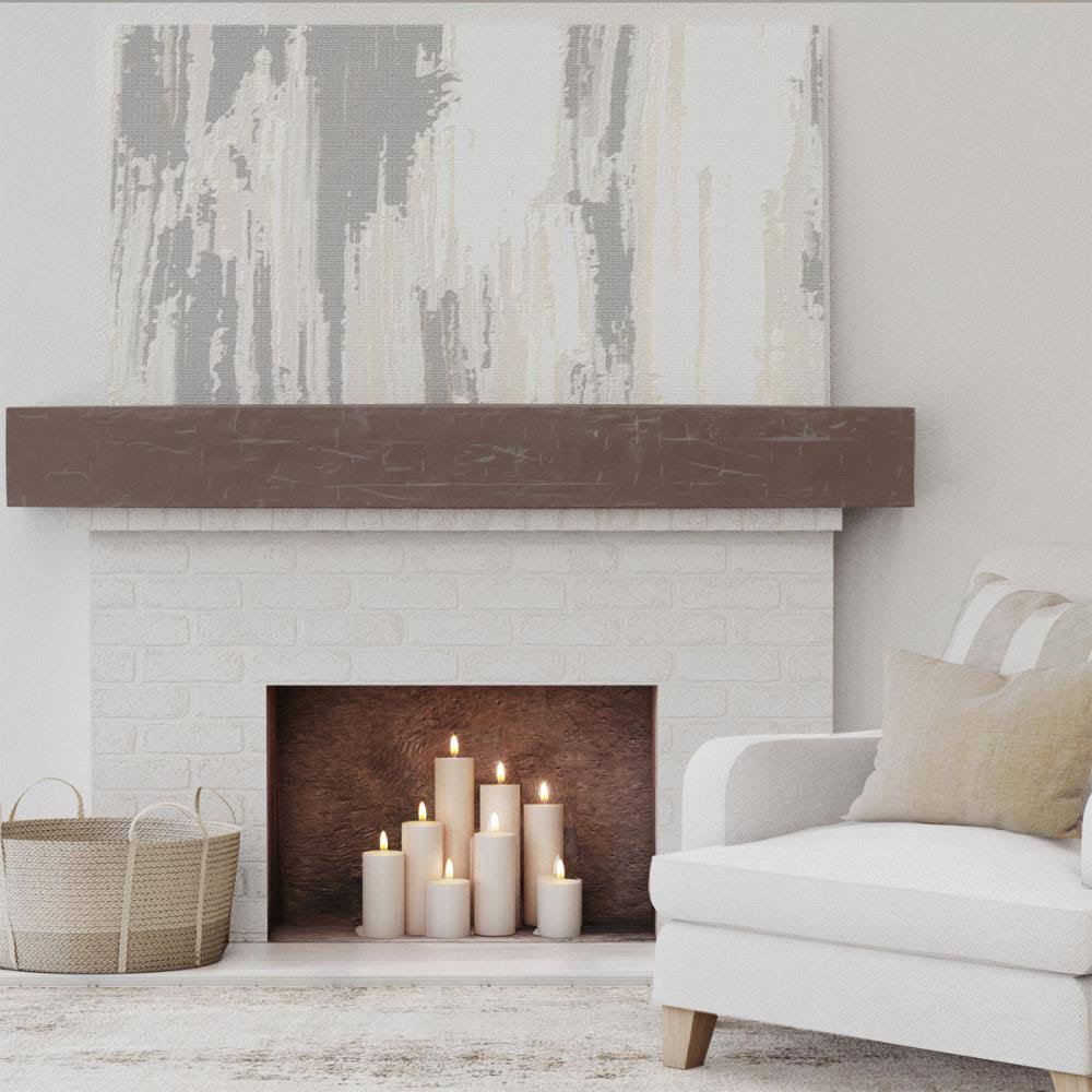 Hand Hewn Faux Wood Fireplace Mantel, Aged Pecan O773