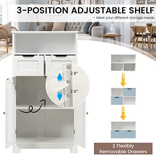 Black Bathroom Floor Cabinet with 2 Removable Drawers, 2 Doors & Adjustable Shelf J9998