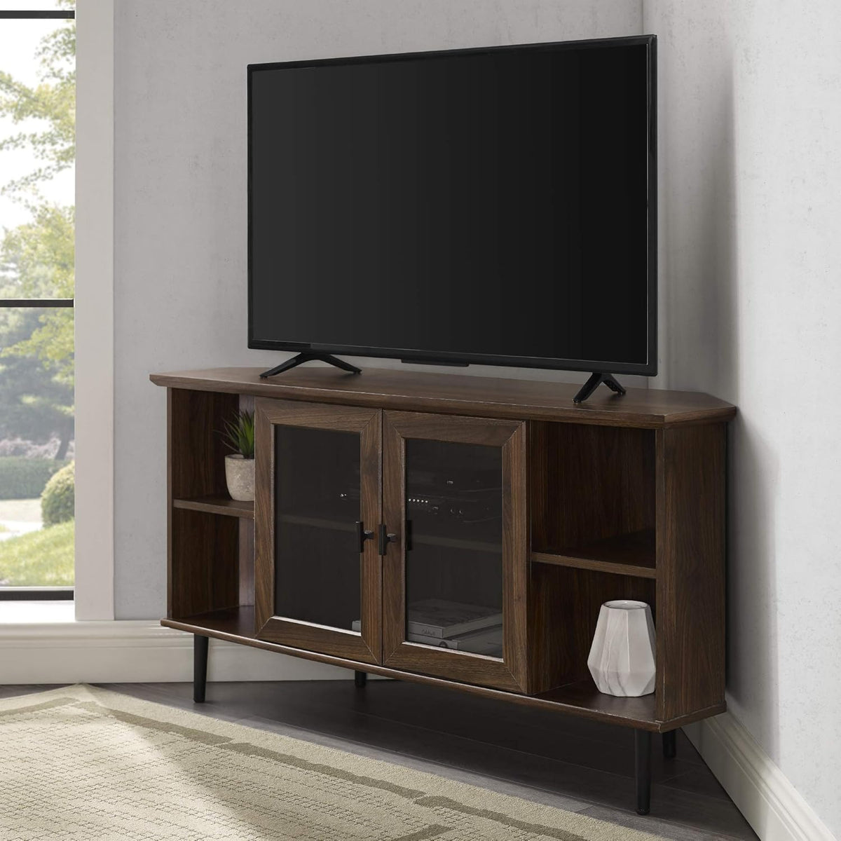 Rustic Oak 58 Inch Wood and Glass TV Stand T6212