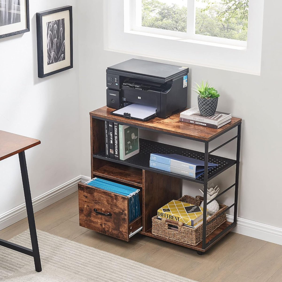 Industrial File Cabinet with Drawer and Open Storage Shelves K637