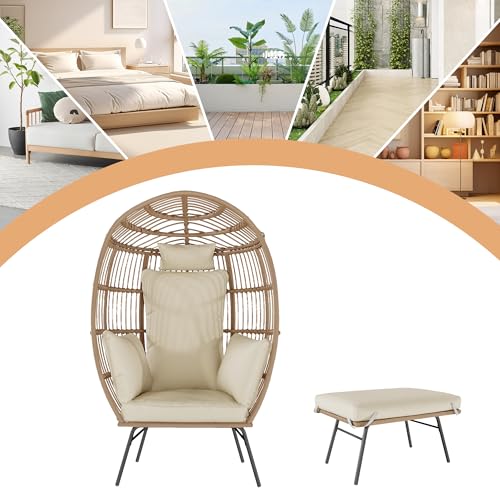 Oversized Grey Wicker Egg Chair with Ottoman W54131