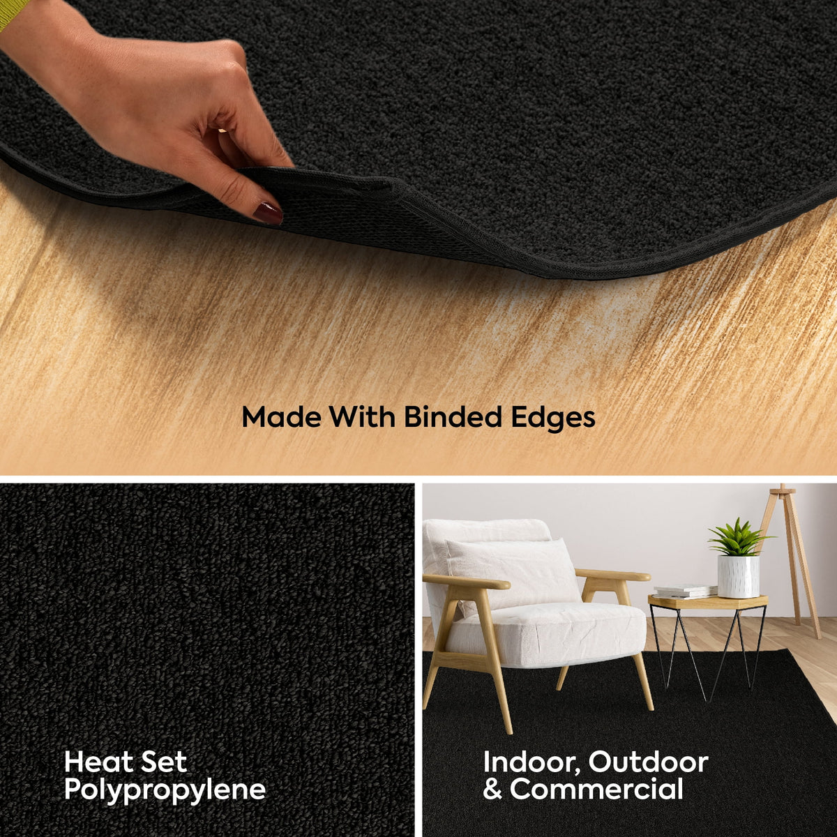 Black 5' x 8' Solid Color Area Rug K272