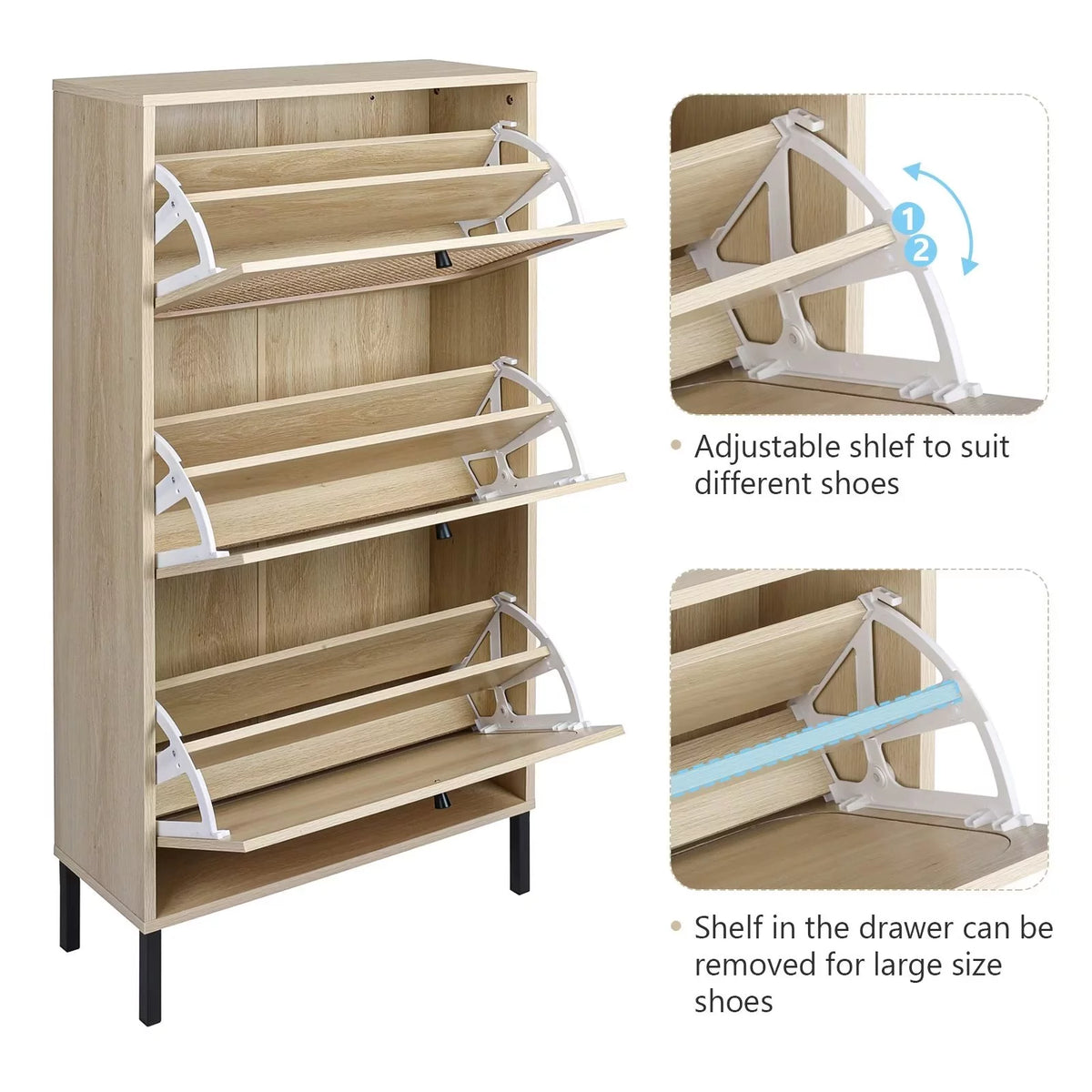 3 Flip Drawer Rattan Shoe Cabinet with Adjustable Shelves O1039
