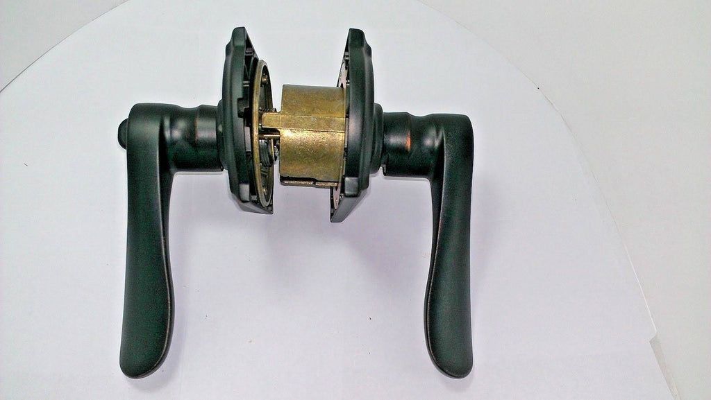 Champagne Camelot Rose Keyed Entry Lock with Latch and Strike, Aged Bronze Finish R518236