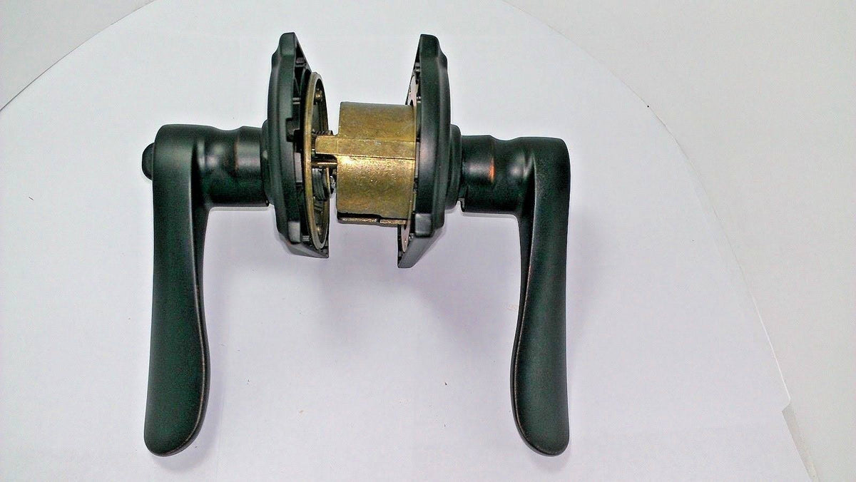 Champagne Camelot Rose Keyed Entry Lock with Latch and Strike, Aged Bronze Finish R518236