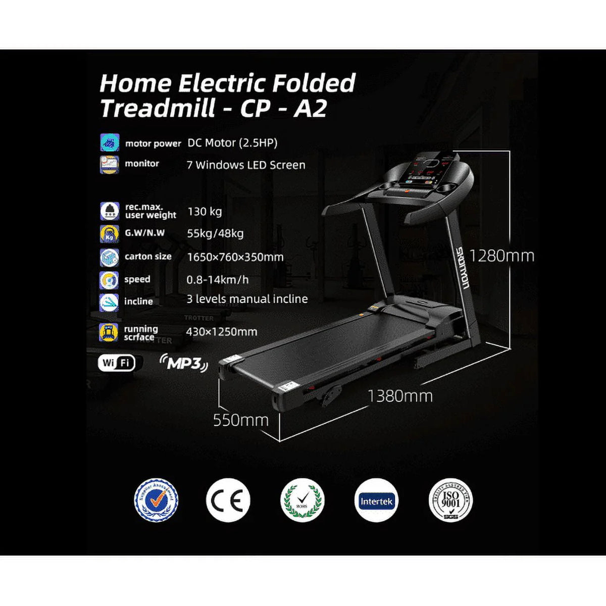 Folding Electric Treadmill 280 LBS Weight Capacity M54919