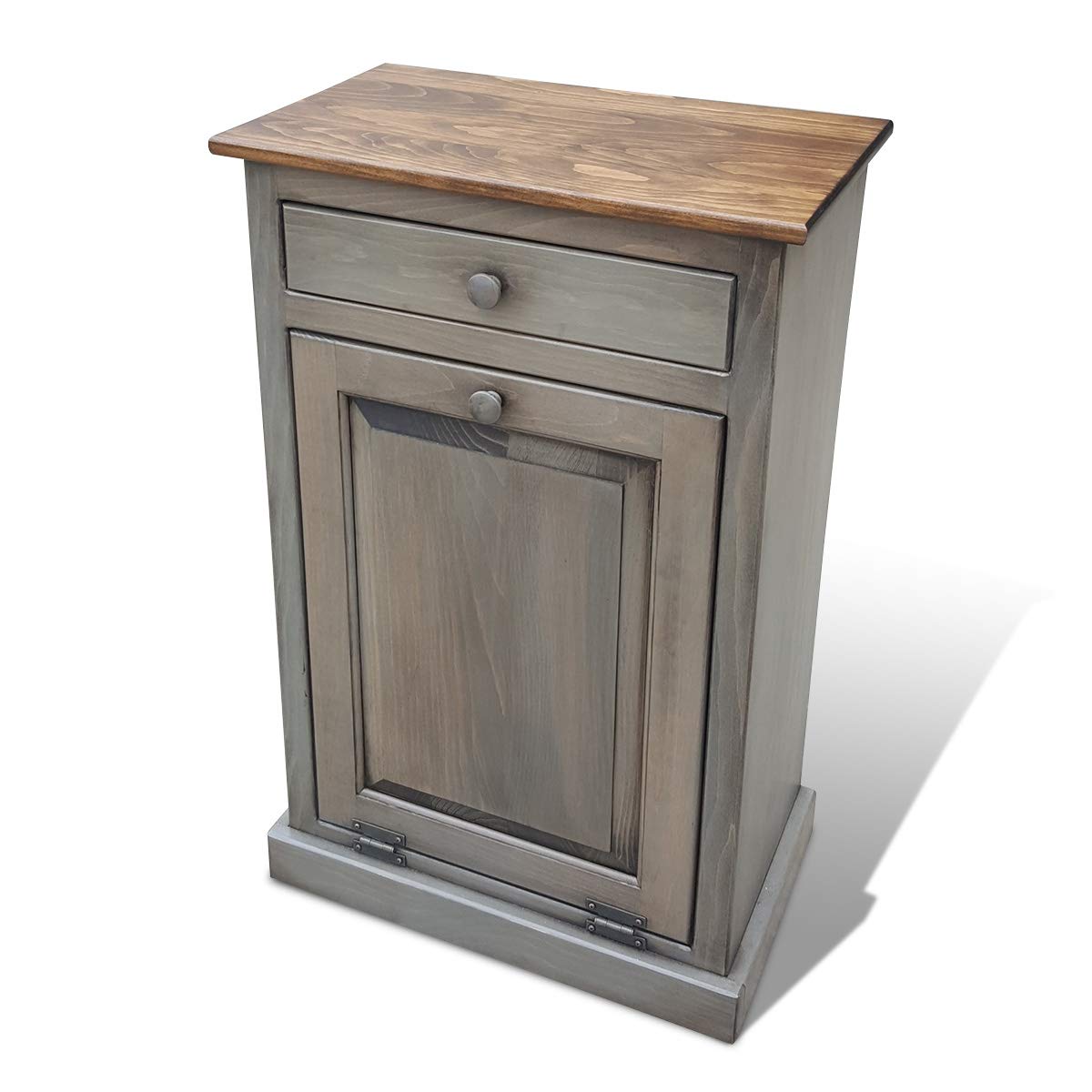 Pewter Solid Wood Trash Bin Cabinet with Drawer I53277