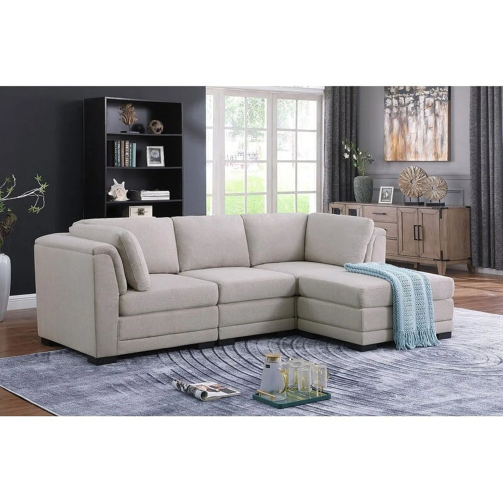 Light Gray Linen Reversible Sectional Sofa with Ottoman L7904