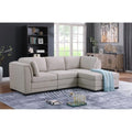 Light Gray Linen Reversible Sectional Sofa with Ottoman L7904