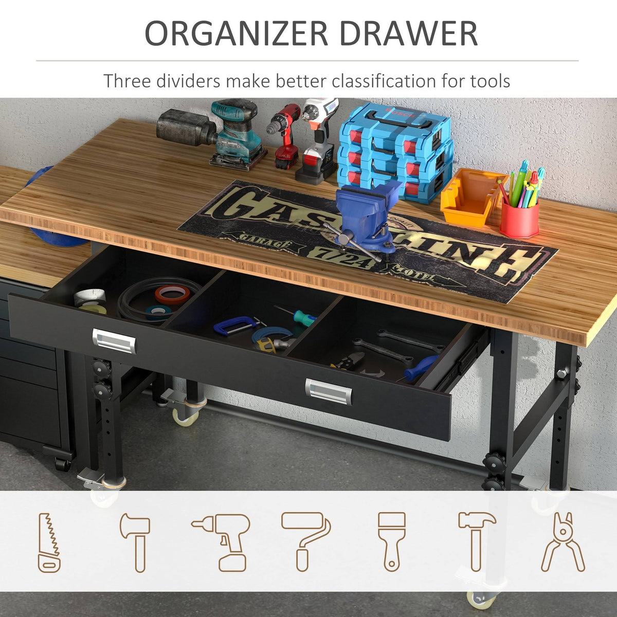 Mobile Workbench with Four Lockable Casters J6068