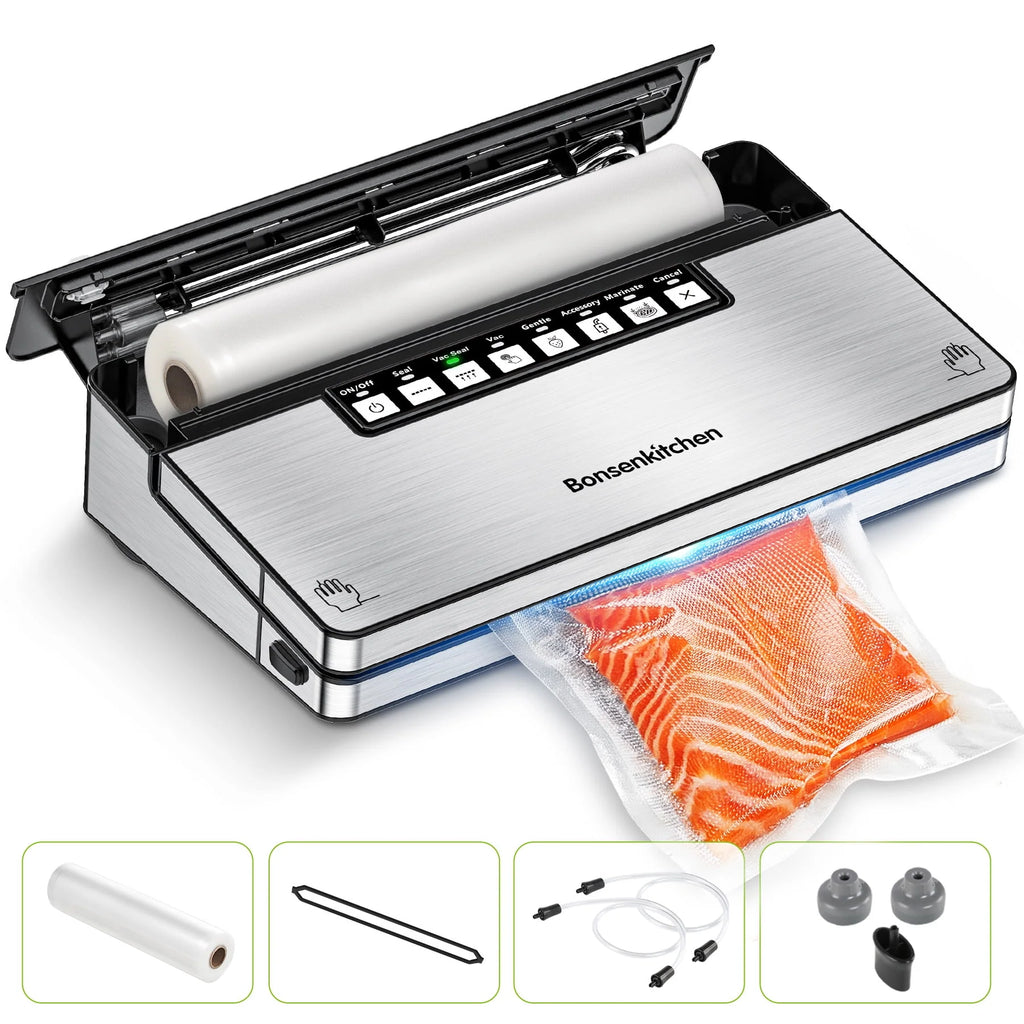 Stainless Steel 8-in-1 Vacuum Sealer with Built-in Cutter and Bag Storage E240284